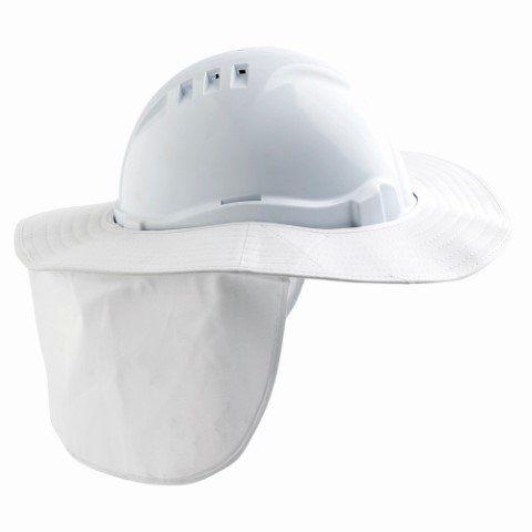 HARD HAT BRIM COTTON WITH NECK FLAP - WHITE 